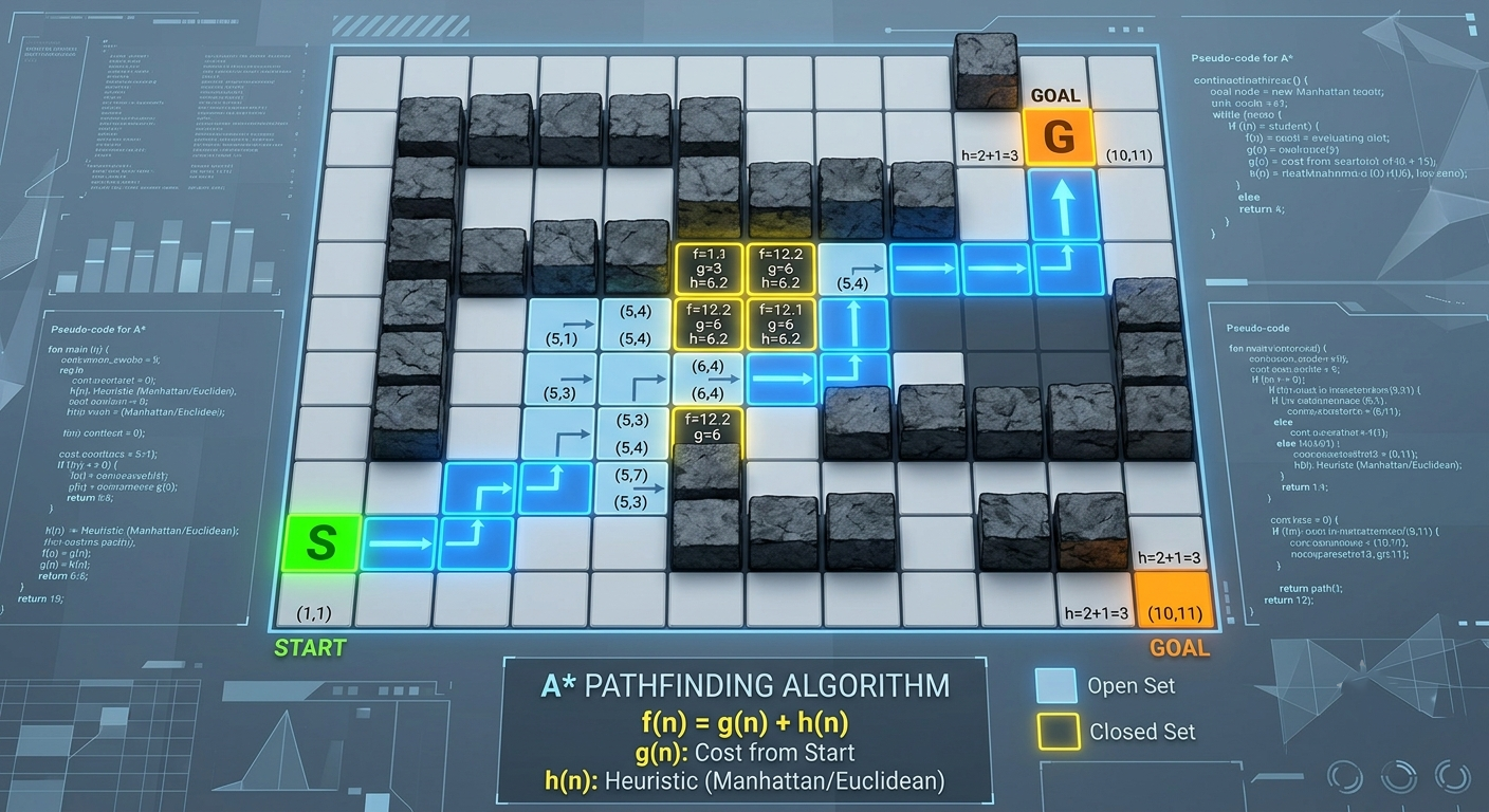 A* pathfinding algorithm visualization